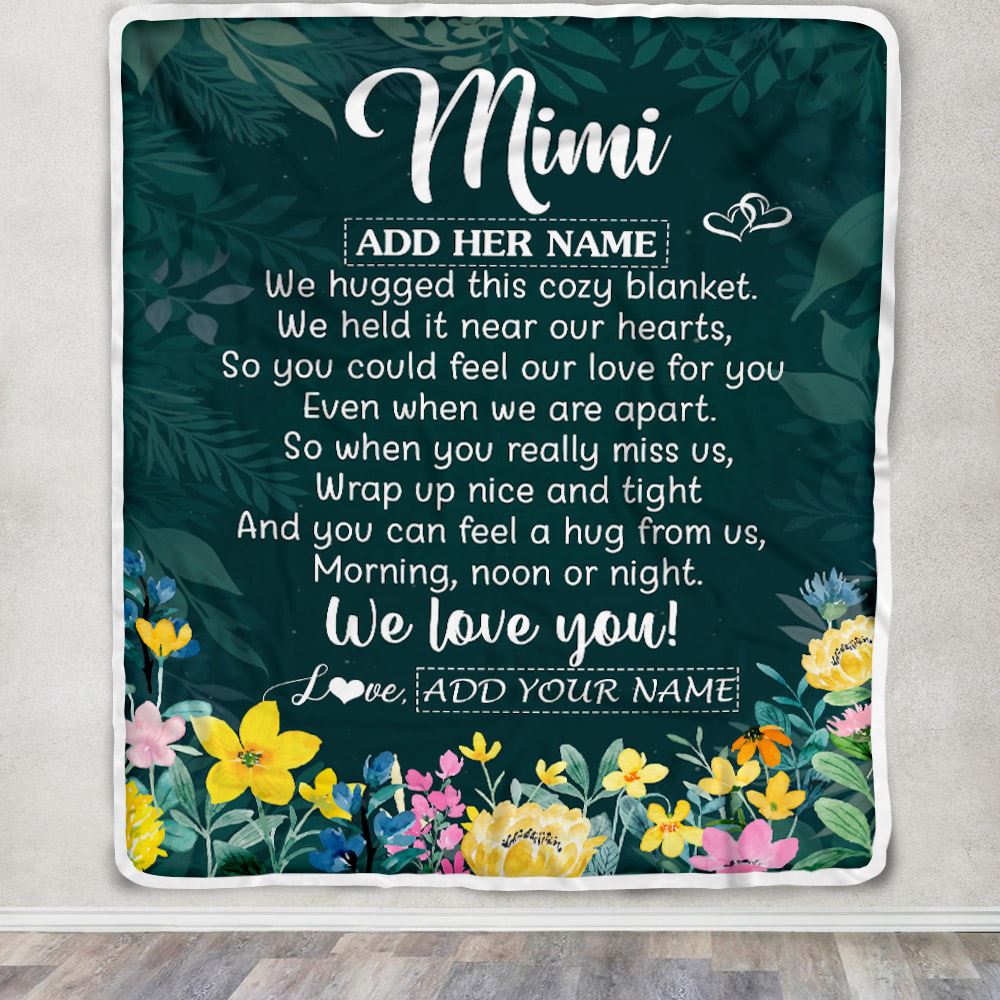 Personalized Mimi Blanket From Granddaughter Grandchildren Floral Green We Love You Mimi Birthday Gifts Mothers Day Christmas Customized Fleece Blanket | siriusteestore