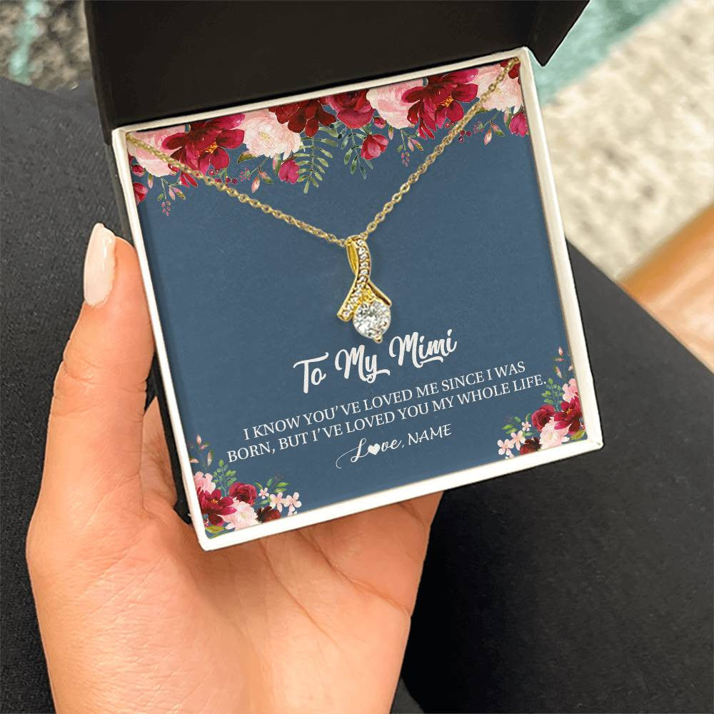 Alluring Beauty Necklace 18K Yellow Gold Finish | Personalized Mimi Necklace From Grandkids Granddaughter Grandson I've Loved You My Whole Life Floral Mimi Birthday Mothers Day Christmas Customized Message Card | siriusteestore