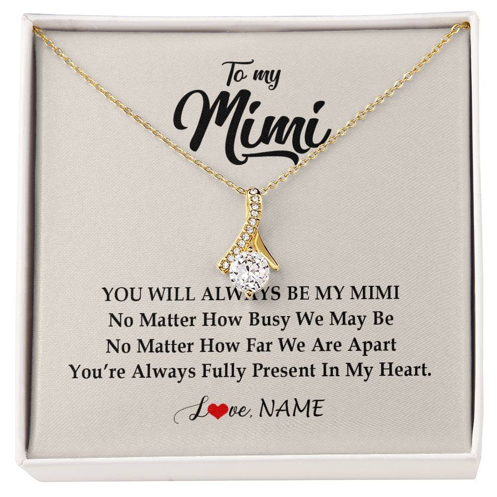 Alluring Beauty Necklace 18K Yellow Gold Finish | Personalized Mimi Necklace From Grandkids Granddaughter Grandson You're Always In My Heart Mimi Birthday Mothers Day Christmas Customized Gift Box Message Card | siriusteestore