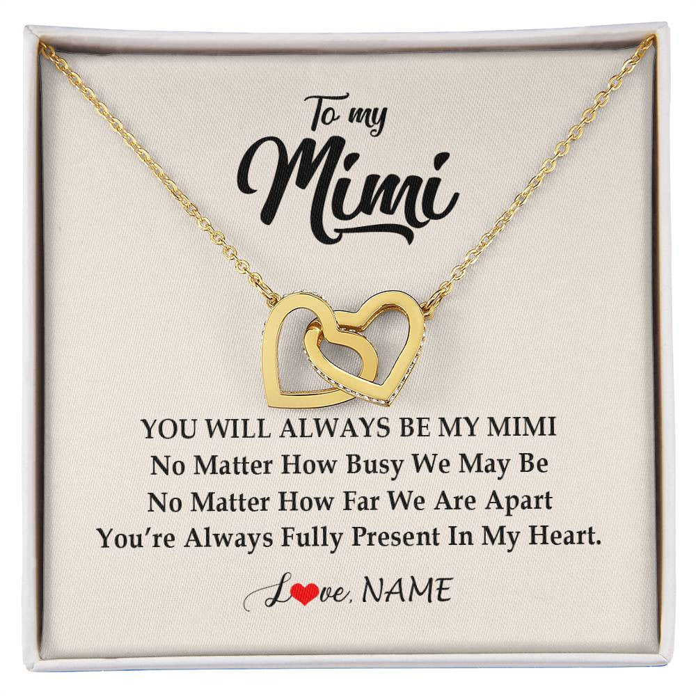 Interlocking Hearts Necklace 18K Yellow Gold Finish | Personalized Mimi Necklace From Grandkids Granddaughter Grandson You're Always In My Heart Mimi Birthday Mothers Day Christmas Customized Gift Box Message Card | siriusteestore