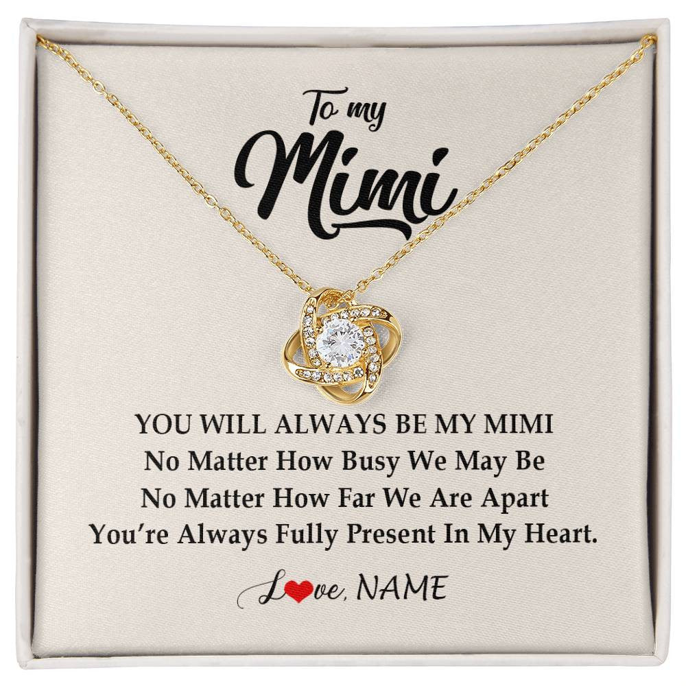 Love Knot Necklace 18K Yellow Gold Finish | Personalized Mimi Necklace From Grandkids Granddaughter Grandson You're Always In My Heart Mimi Birthday Mothers Day Christmas Customized Gift Box Message Card | siriusteestore