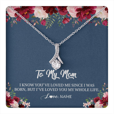 Alluring Beauty Necklace 14K White Gold Finish | 1 | Personalized Mom Necklace From Daughter Son I've Loved You My Whole Life Floral Mom Birthday Mothers Day Christmas Customized Message Card | siriusteestore