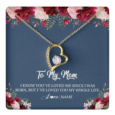 Forever Love Necklace 18K Yellow Gold Finish | 1 | Personalized Mom Necklace From Daughter Son I've Loved You My Whole Life Floral Mom Birthday Mothers Day Christmas Customized Message Card | siriusteestore