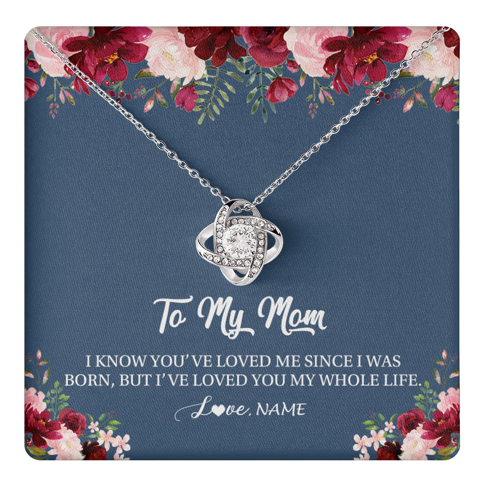 Love Knot Necklace 14K White Gold Finish | 1 | Personalized Mom Necklace From Daughter Son I've Loved You My Whole Life Floral Mom Birthday Mothers Day Christmas Customized Message Card | siriusteestore