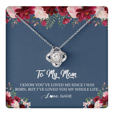 Love Knot Necklace 14K White Gold Finish | 1 | Personalized Mom Necklace From Daughter Son I've Loved You My Whole Life Floral Mom Birthday Mothers Day Christmas Customized Message Card | siriusteestore