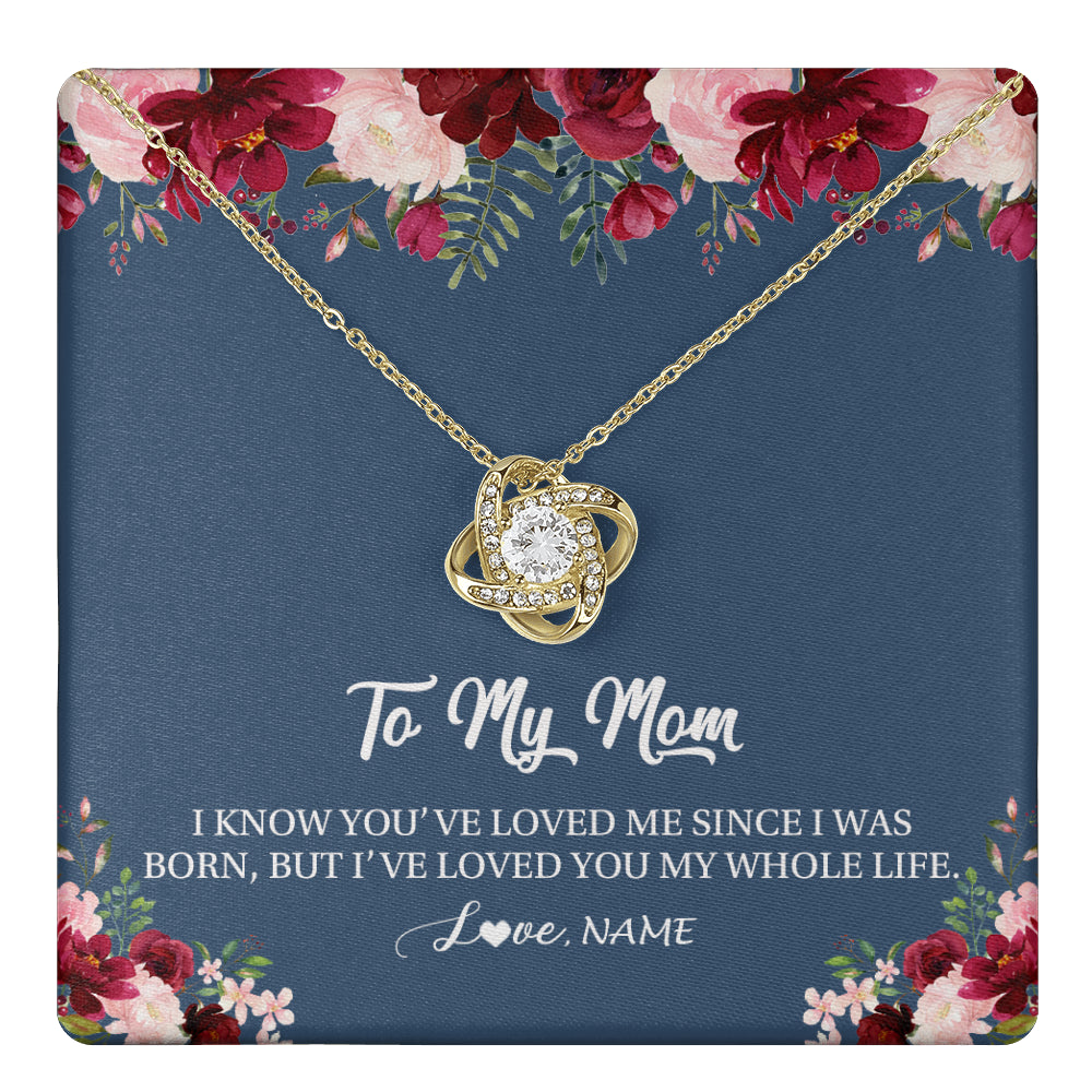 Love Knot Necklace 18K Yellow Gold Finish | 1 | Personalized Mom Necklace From Daughter Son I've Loved You My Whole Life Floral Mom Birthday Mothers Day Christmas Customized Message Card | siriusteestore