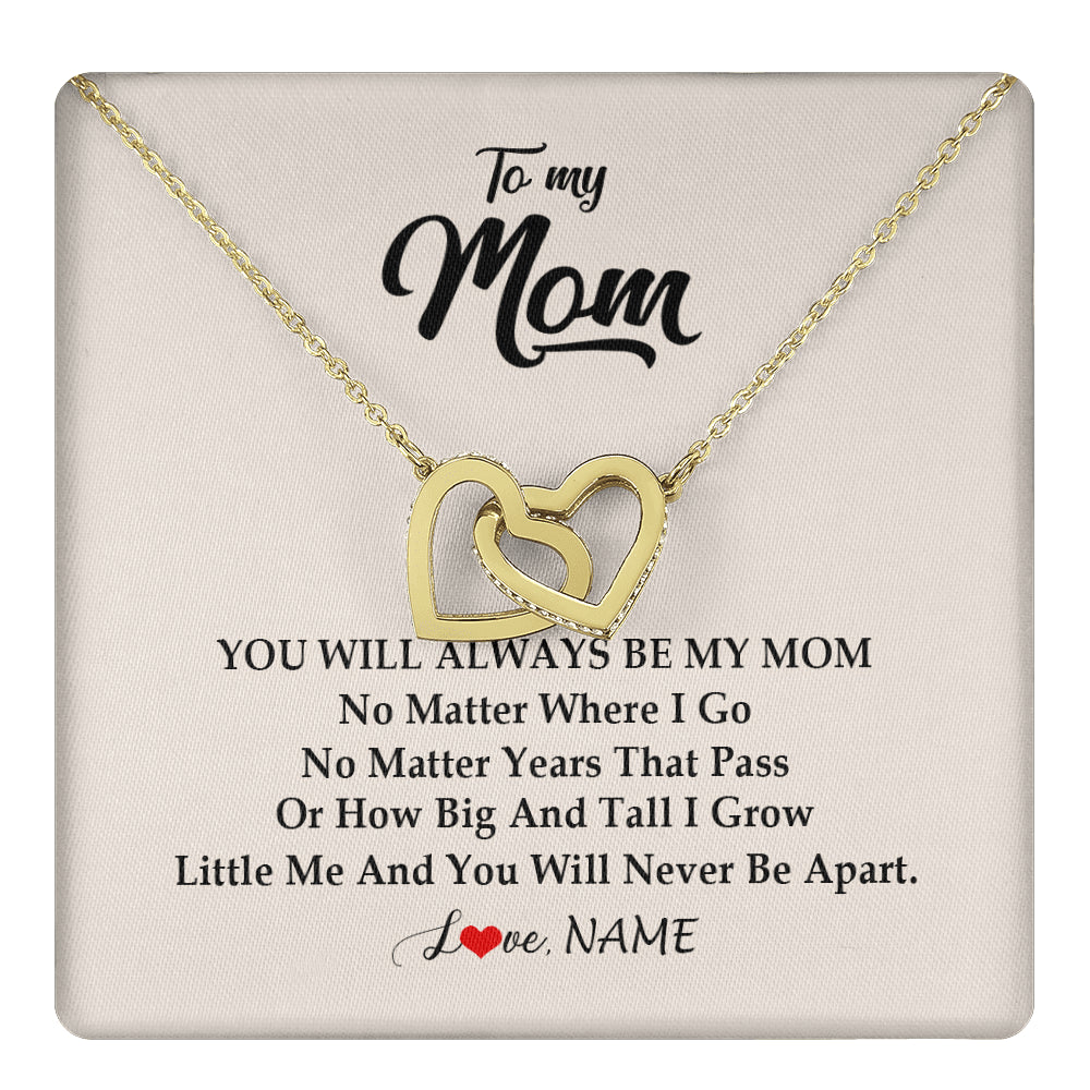 Interlocking Hearts Necklace 18K Yellow Gold Finish | 1 | Personalized Mom Necklace From Daughter Son You Will Always Be My Mom Birthday Mothers Day Christmas Customized Gift Box Message Card | siriusteestore