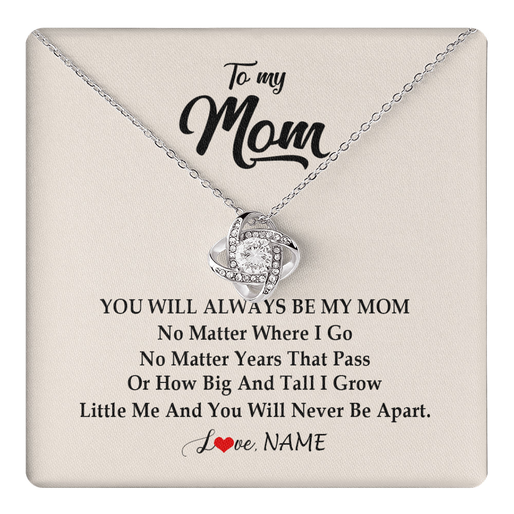 Love Knot Necklace 14K White Gold Finish | 1 | Personalized Mom Necklace From Daughter Son You Will Always Be My Mom Birthday Mothers Day Christmas Customized Gift Box Message Card | siriusteestore