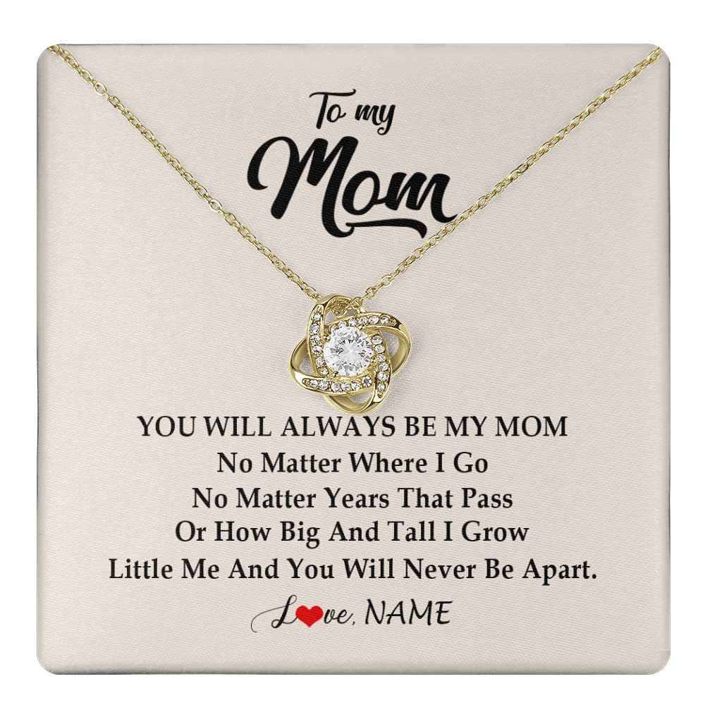 Love Knot Necklace 18K Yellow Gold Finish | 1 | Personalized Mom Necklace From Daughter Son You Will Always Be My Mom Birthday Mothers Day Christmas Customized Gift Box Message Card | siriusteestore