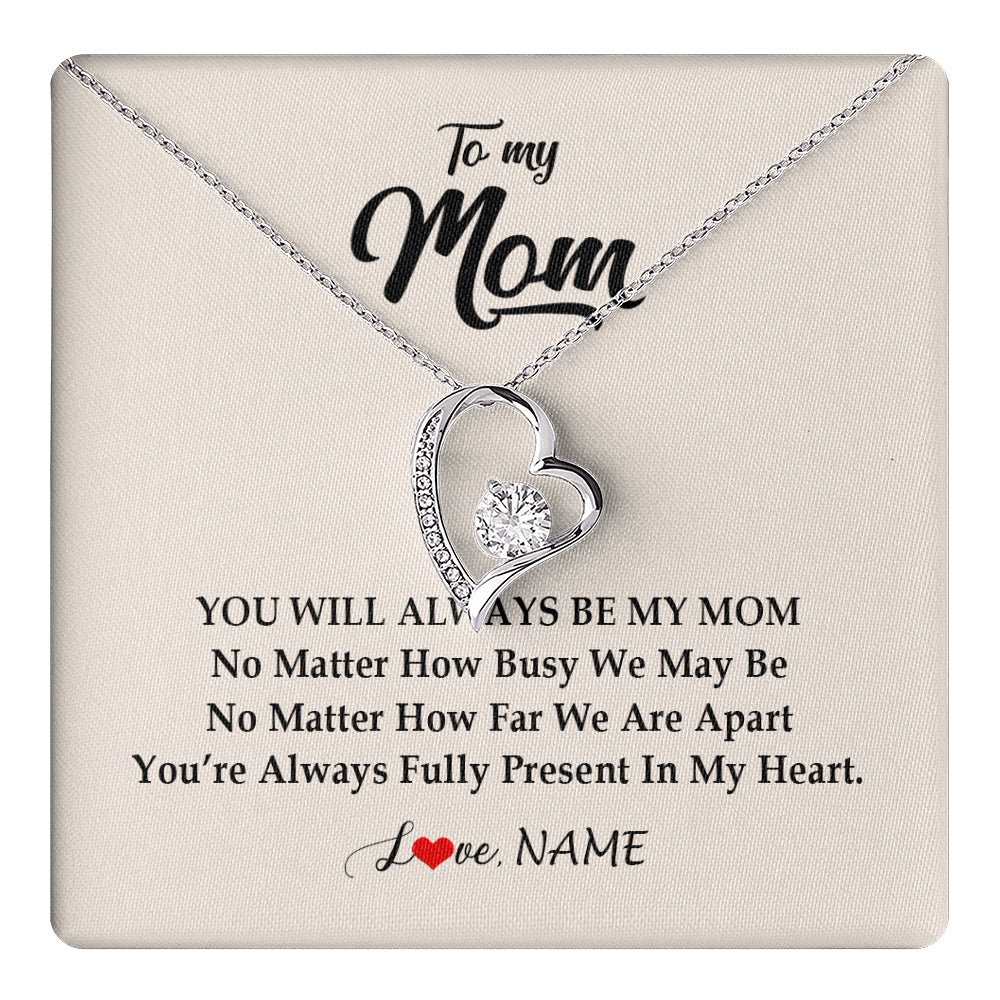 Forever Love Necklace 14K White Gold Finish | 1 | Personalized Mom Necklace From Daughter Son You're Always In My Heart Mom Birthday Mothers Day Christmas Jewelry Pendant Customized Gift Box Message Card | siriusteestore