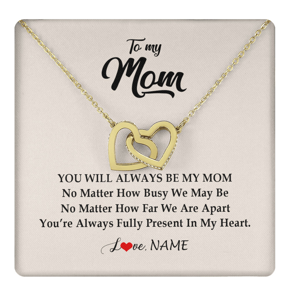 Interlocking Hearts Necklace 18K Yellow Gold Finish | 1 | Personalized Mom Necklace From Daughter Son You're Always In My Heart Mom Birthday Mothers Day Christmas Jewelry Pendant Customized Gift Box Message Card | siriusteestore