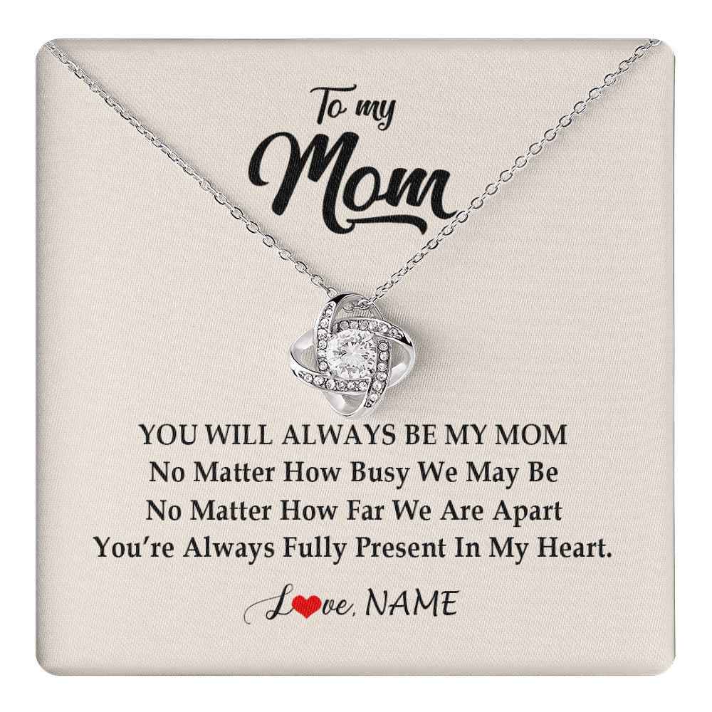 Love Knot Necklace 14K White Gold Finish | 1 | Personalized Mom Necklace From Daughter Son You're Always In My Heart Mom Birthday Mothers Day Christmas Jewelry Pendant Customized Gift Box Message Card | siriusteestore