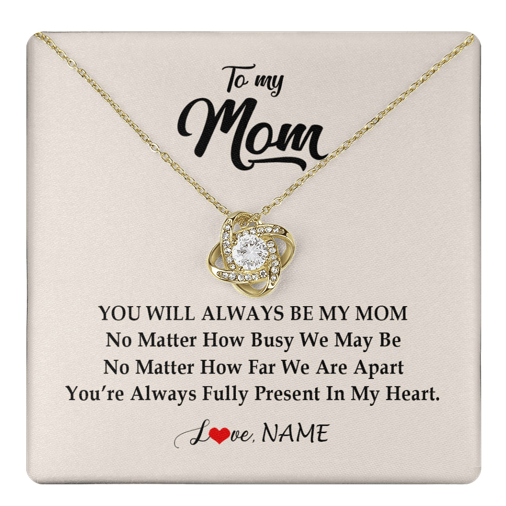 Love Knot Necklace 18K Yellow Gold Finish | 1 | Personalized Mom Necklace From Daughter Son You're Always In My Heart Mom Birthday Mothers Day Christmas Jewelry Pendant Customized Gift Box Message Card | siriusteestore