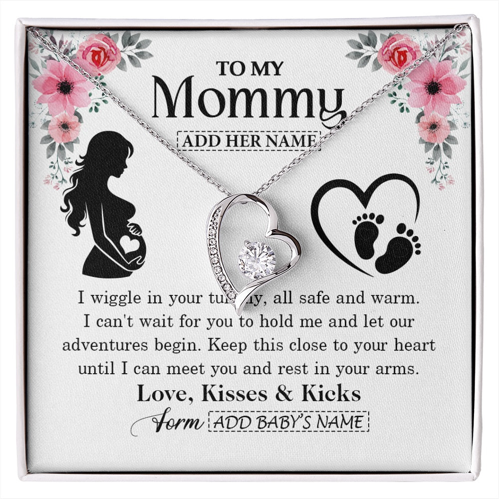 Forever Love Necklace 14K White Gold Finish | 1 | Personalized Mom To Be Gift Pregnancy Gifts For Expecting Mommy Necklace For Women New Mother Present Mothers Day Jewellery Idea Custom Gift Box Message Card | https://siriusteestore.