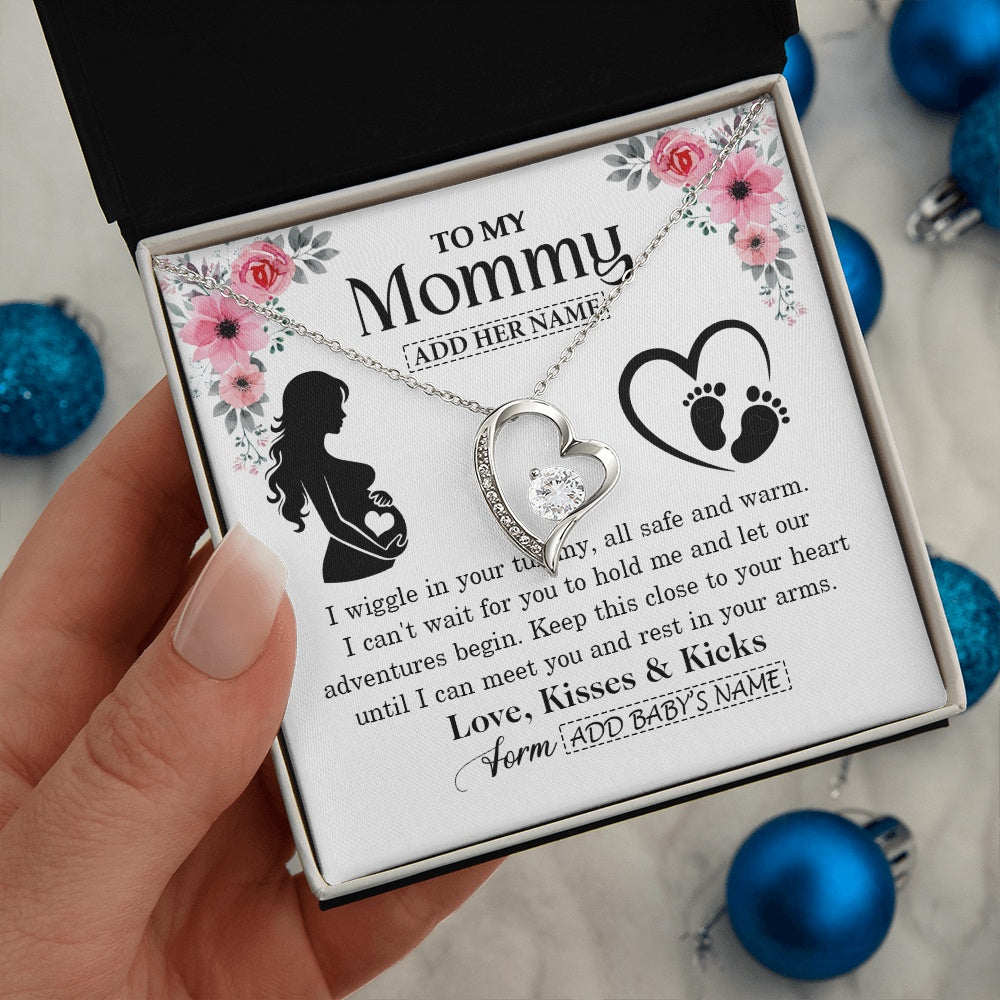 Forever Love Necklace 14K White Gold Finish | 2 | Personalized Mom To Be Gift Pregnancy Gifts For Expecting Mommy Necklace For Women New Mother Present Mothers Day Jewellery Idea Custom Gift Box Message Card | https://siriusteestore.