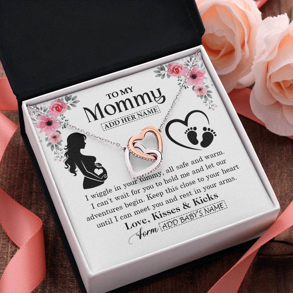Interlocking Hearts Necklace Stainless Steel & Rose Gold Finish | 2 | Personalized Mom To Be Gift Pregnancy Gifts For Expecting Mommy Necklace For Women New Mother Present Mothers Day Jewellery Idea Custom Gift Box Message Card | https://siriusteestore.