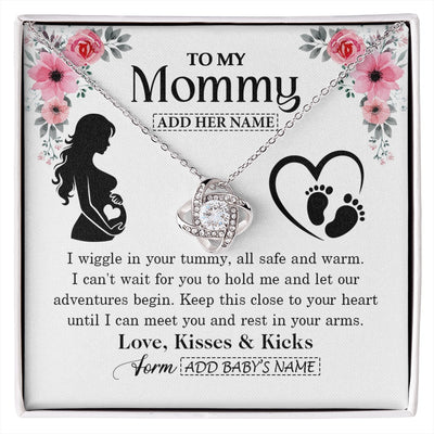 Love Knot Necklace 14K White Gold Finish | 1 | Personalized Mom To Be Gift Pregnancy Gifts For Expecting Mommy Necklace For Women New Mother Present Mothers Day Jewellery Idea Custom Gift Box Message Card | https://siriusteestore.