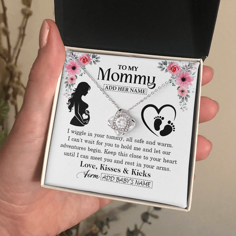 Love Knot Necklace 14K White Gold Finish | 2 | Personalized Mom To Be Gift Pregnancy Gifts For Expecting Mommy Necklace For Women New Mother Present Mothers Day Jewellery Idea Custom Gift Box Message Card | https://siriusteestore.