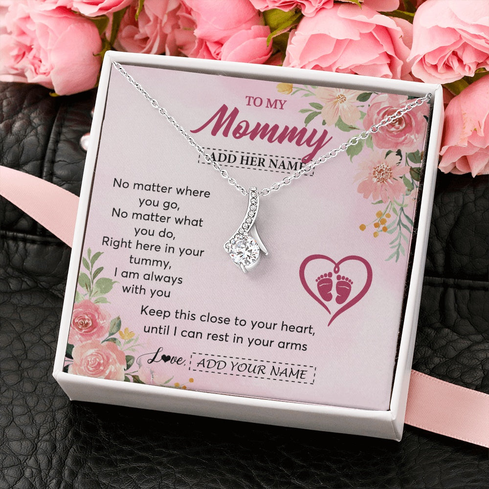 Alluring Beauty Necklace 14K White Gold Finish | 2 | Personalized Mommy To Be Gift Pregnancy Gifts To My Mommy From Baby Bump Necklace Expecting Mom Gifts New Mothers Day Jewellery Custom Gift Box Message Card | https://siriusteestore.