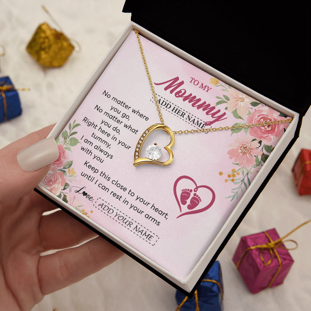 Forever Love Necklace 18K Yellow Gold Finish | 2 | Personalized Mommy To Be Gift Pregnancy Gifts To My Mommy From Baby Bump Necklace Expecting Mom Gifts New Mothers Day Jewellery Custom Gift Box Message Card | https://siriusteestore.