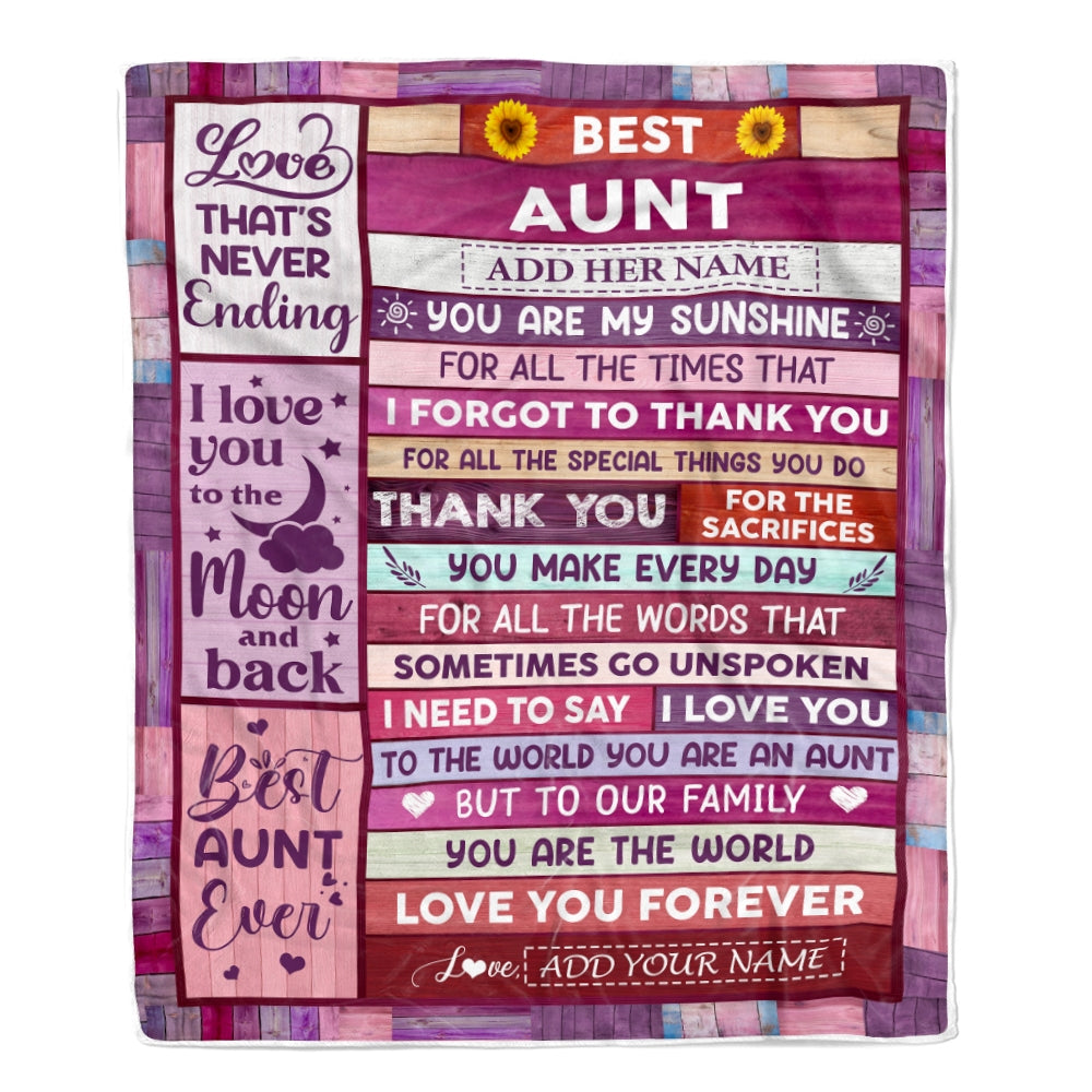 Personalized Mothers Day Blanket Gifts For Aunt From Niece Nephew Wood Best Aunt Present Birthday For Aunts Auntie Christmas Custom Fleece Throw Blanket | siriusteestore