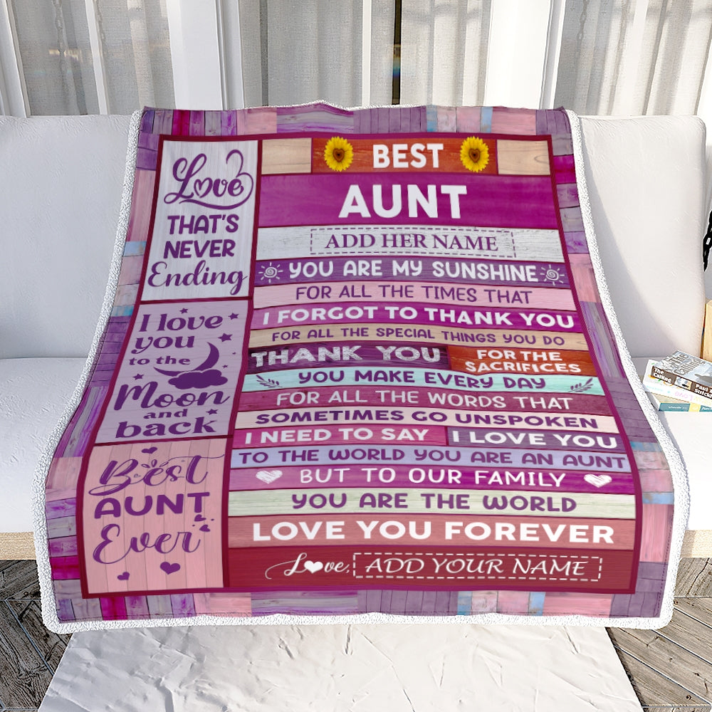 Personalized Mothers Day Blanket Gifts For Aunt From Niece Nephew Wood Best Aunt Present Birthday For Aunts Auntie Christmas Custom Fleece Throw Blanket | siriusteestore