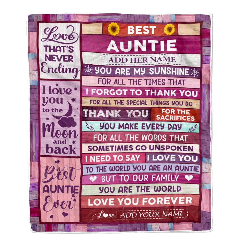 Personalized Mothers Day Blanket Gifts For Auntie From Niece Nephew Wood Best Auntie Present Birthday For Aunties Aunt Christmas Custom Fleece Throw Blanket | siriusteestore