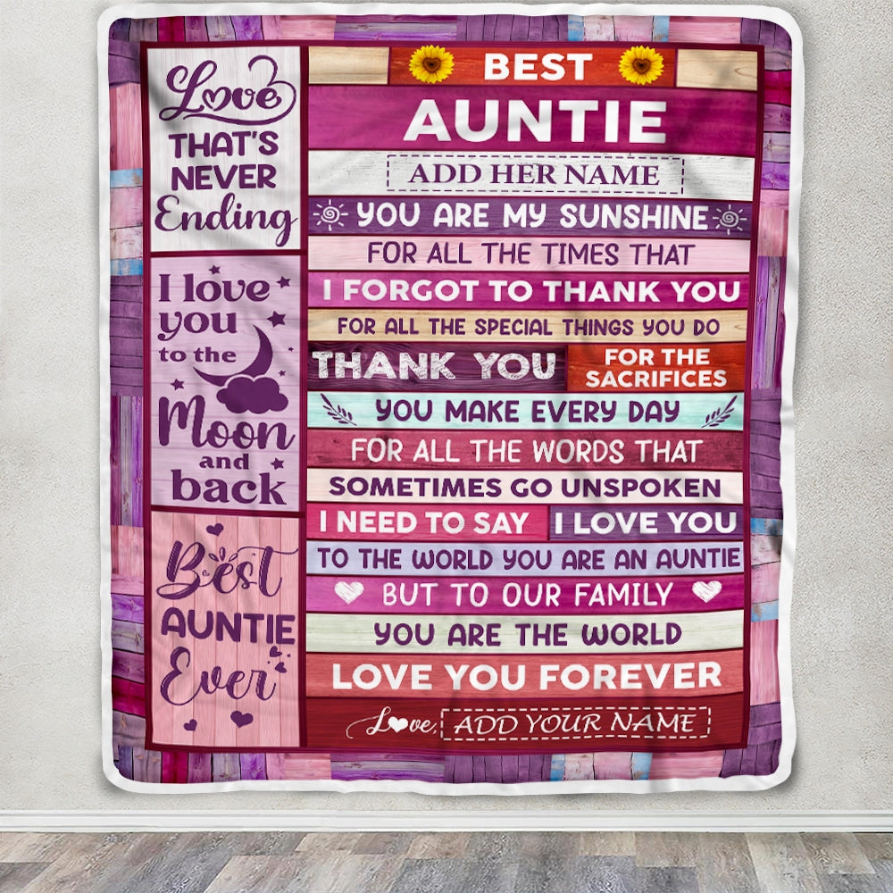 Personalized Mothers Day Blanket Gifts For Auntie From Niece Nephew Wood Best Auntie Present Birthday For Aunties Aunt Christmas Custom Fleece Throw Blanket | siriusteestore
