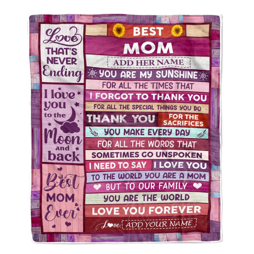 Personalized Mothers Day Blanket Gifts For Mom From Daughter Son Wood Best Mom Present Birthday For Moms Mother Christmas Custom Fleece Throw Blanket | siriusteestore