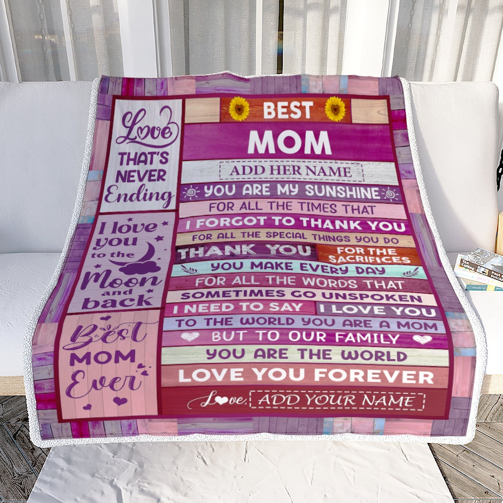 Personalized Mothers Day Blanket Gifts For Mom From Daughter Son Wood Best Mom Present Birthday For Moms Mother Christmas Custom Fleece Throw Blanket | siriusteestore