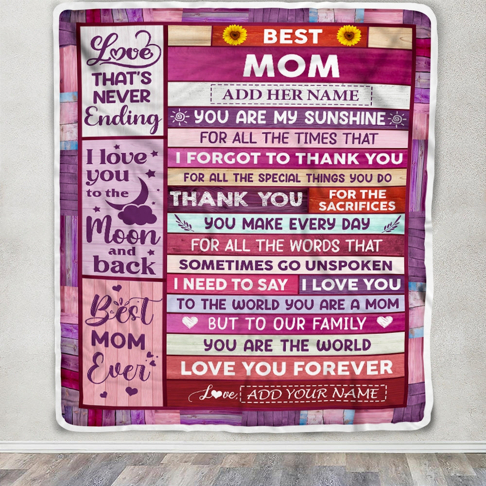 Personalized Mothers Day Blanket Gifts For Mom From Daughter Son Wood Best Mom Present Birthday For Moms Mother Christmas Custom Fleece Throw Blanket | siriusteestore
