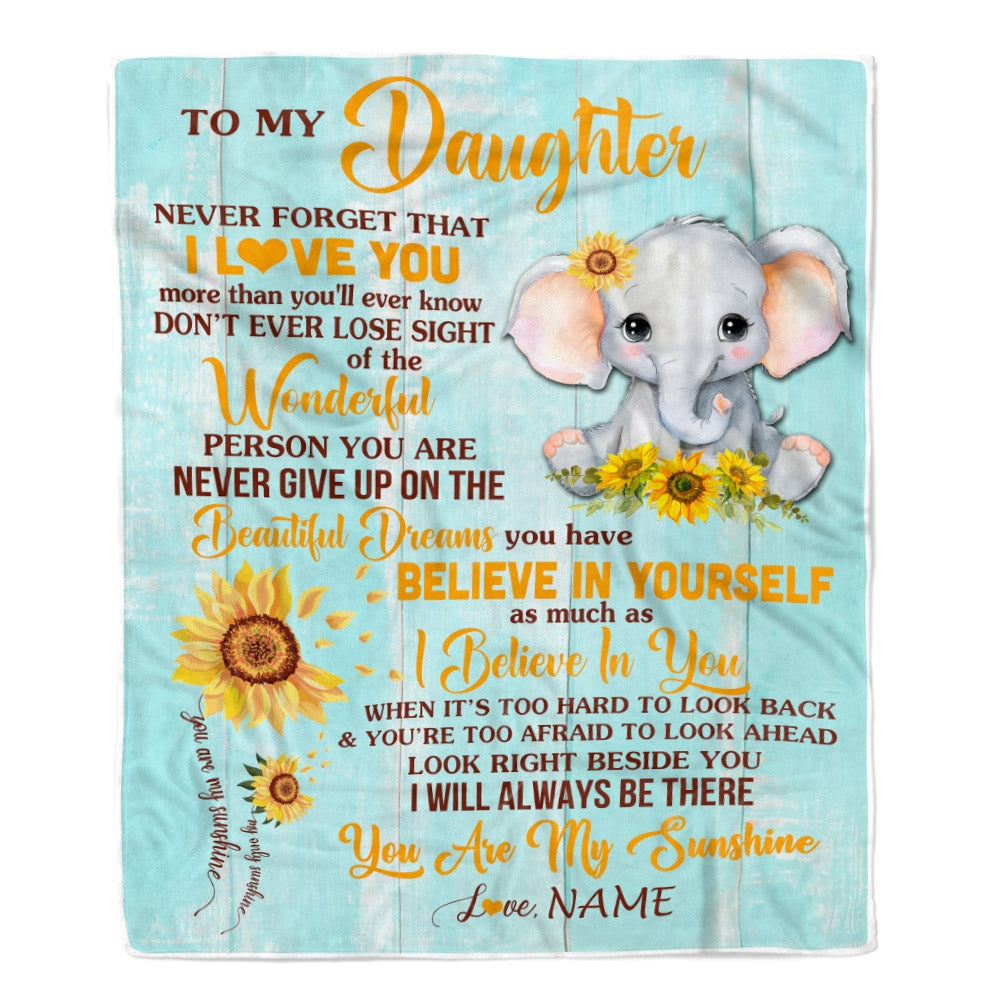 Personalized My Daughter Blanket from Mom Elephant Sunflower Never Forget I Love You Daughter For Birthday Christmas Customized Fleece Blanket | siriusteestore