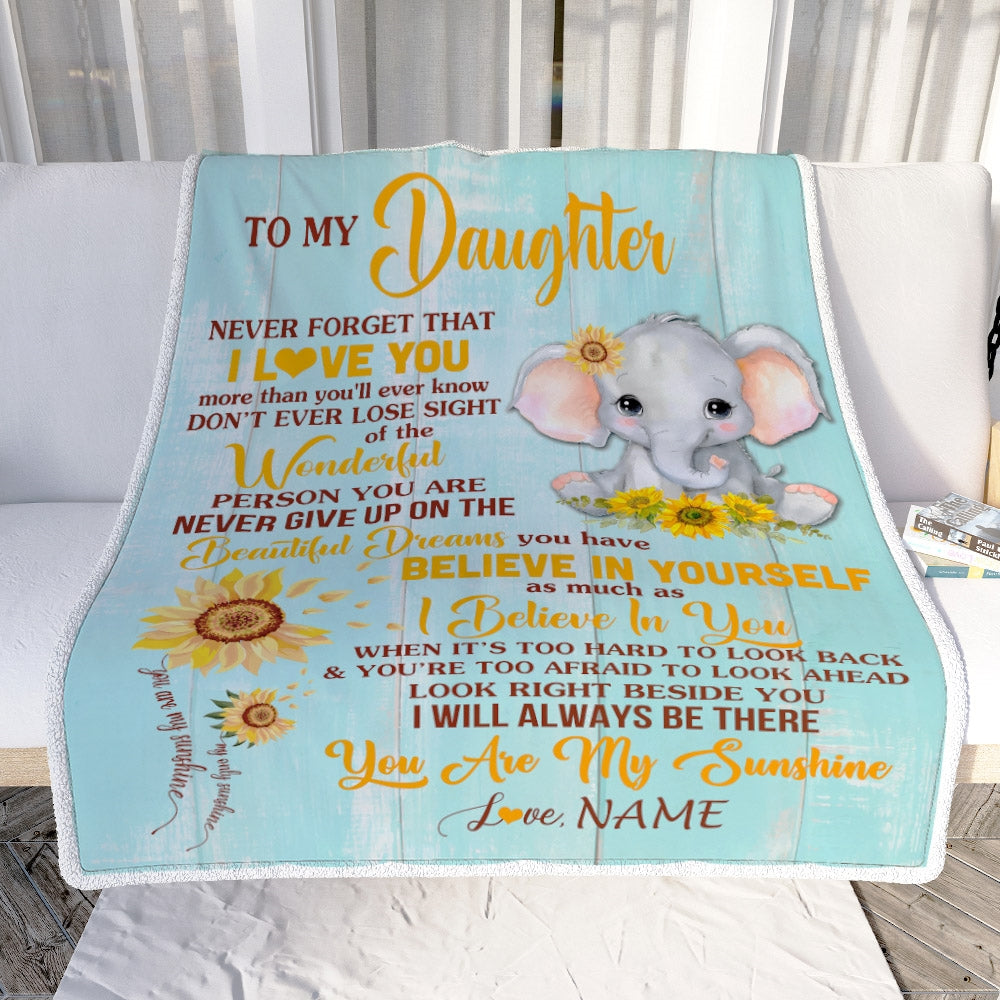 Personalized My Daughter Blanket from Mom Elephant Sunflower Never Forget I Love You Daughter For Birthday Christmas Customized Fleece Blanket | siriusteestore