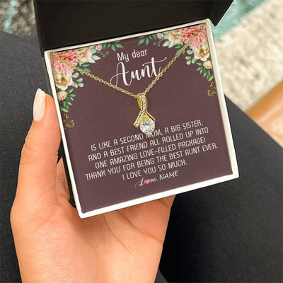 Alluring Beauty Necklace 18K Yellow Gold Finish | Personalized My Dear Aunt Necklace From Niece Nephew Like A Second Mom Big Sister Aunt Jewelry Birthday Monthers Day Christmas Customized Gift Box Message Card | siriusteestore