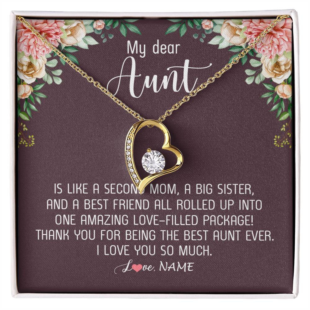 Forever Love Necklace 18K Yellow Gold Finish | Personalized My Dear Aunt Necklace From Niece Nephew Like A Second Mom Big Sister Aunt Jewelry Birthday Monthers Day Christmas Customized Gift Box Message Card | siriusteestore