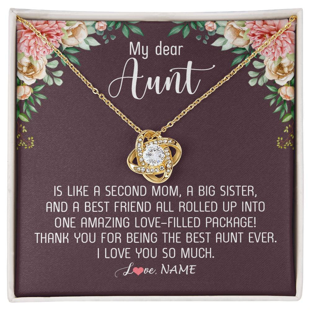 Love Knot Necklace 18K Yellow Gold Finish | Personalized My Dear Aunt Necklace From Niece Nephew Like A Second Mom Big Sister Aunt Jewelry Birthday Monthers Day Christmas Customized Gift Box Message Card | siriusteestore