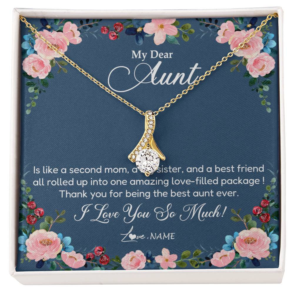 Alluring Beauty Necklace 18K Yellow Gold Finish | Personalized My Dear Aunt Necklace From Niece Thank You For Being The Best Aunt Ever Pendant Jewelry Birthday Mothers Day Christmas Customized Message Card | siriusteestore