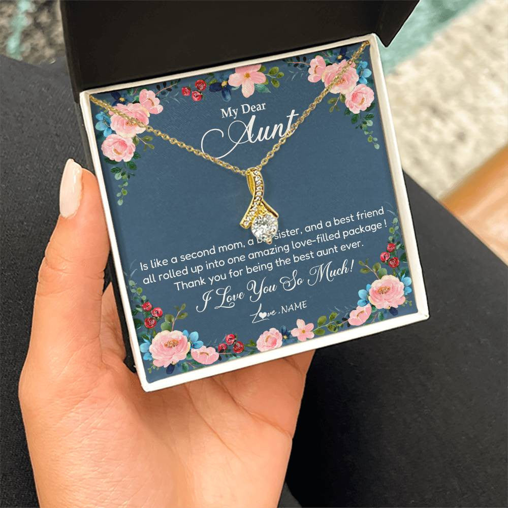 Alluring Beauty Necklace 18K Yellow Gold Finish | Personalized My Dear Aunt Necklace From Niece Thank You For Being The Best Aunt Ever Pendant Jewelry Birthday Mothers Day Christmas Customized Message Card | siriusteestore