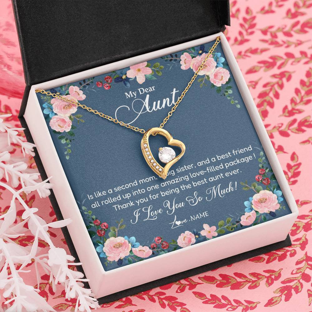 Forever Love Necklace 18K Yellow Gold Finish | Personalized My Dear Aunt Necklace From Niece Thank You For Being The Best Aunt Ever Pendant Jewelry Birthday Mothers Day Christmas Customized Message Card | siriusteestore
