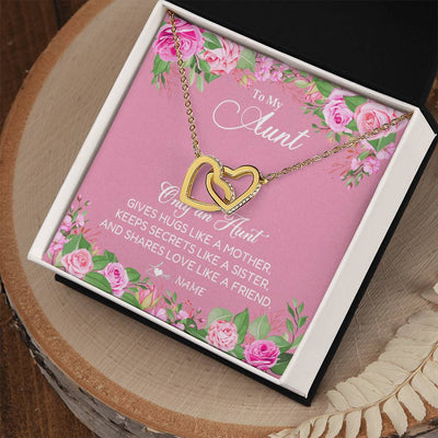 Interlocking Hearts Necklace 18K Yellow Gold Finish | Personalized My My Aunt Necklace From Niece Only An Aunt Gives Hugs Like A Mother Aunt Pendant Jewelry Birthday Mothers Day Christmas Customized Message Card | siriusteestore