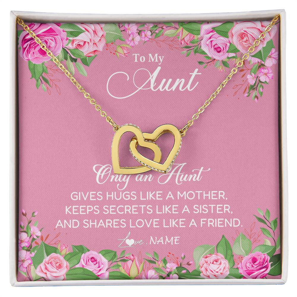 Interlocking Hearts Necklace 18K Yellow Gold Finish | Personalized My My Aunt Necklace From Niece Only An Aunt Gives Hugs Like A Mother Aunt Pendant Jewelry Birthday Mothers Day Christmas Customized Message Card | siriusteestore