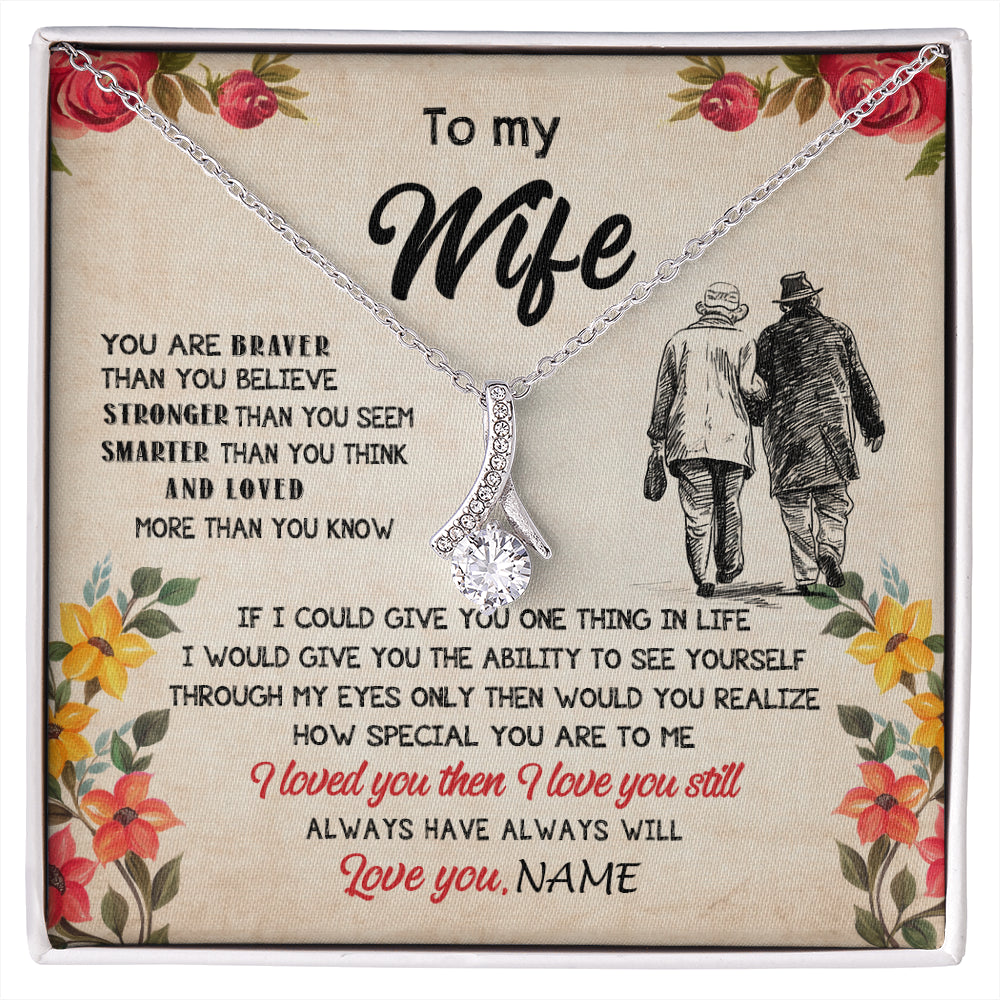 Alluring Beauty Necklace 14K White Gold Finish | 1 | Personalized My Wife Necklace From Husband Grow Old Together Wife Wedding Anniversary Day Birthday Gifts Christmas Jewelry For Her Gift Box Message Card | siriusteestore