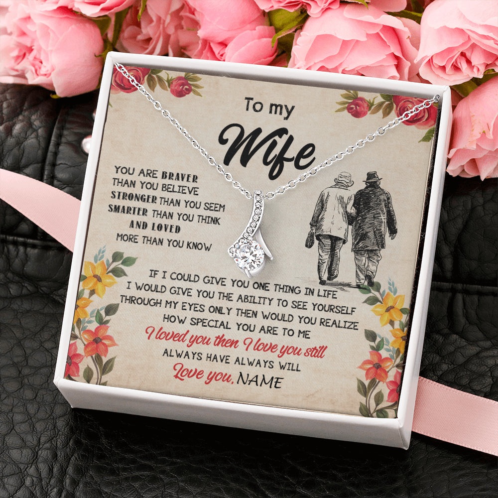 Alluring Beauty Necklace 14K White Gold Finish | 2 | Personalized My Wife Necklace From Husband Grow Old Together Wife Wedding Anniversary Day Birthday Gifts Christmas Jewelry For Her Gift Box Message Card | siriusteestore