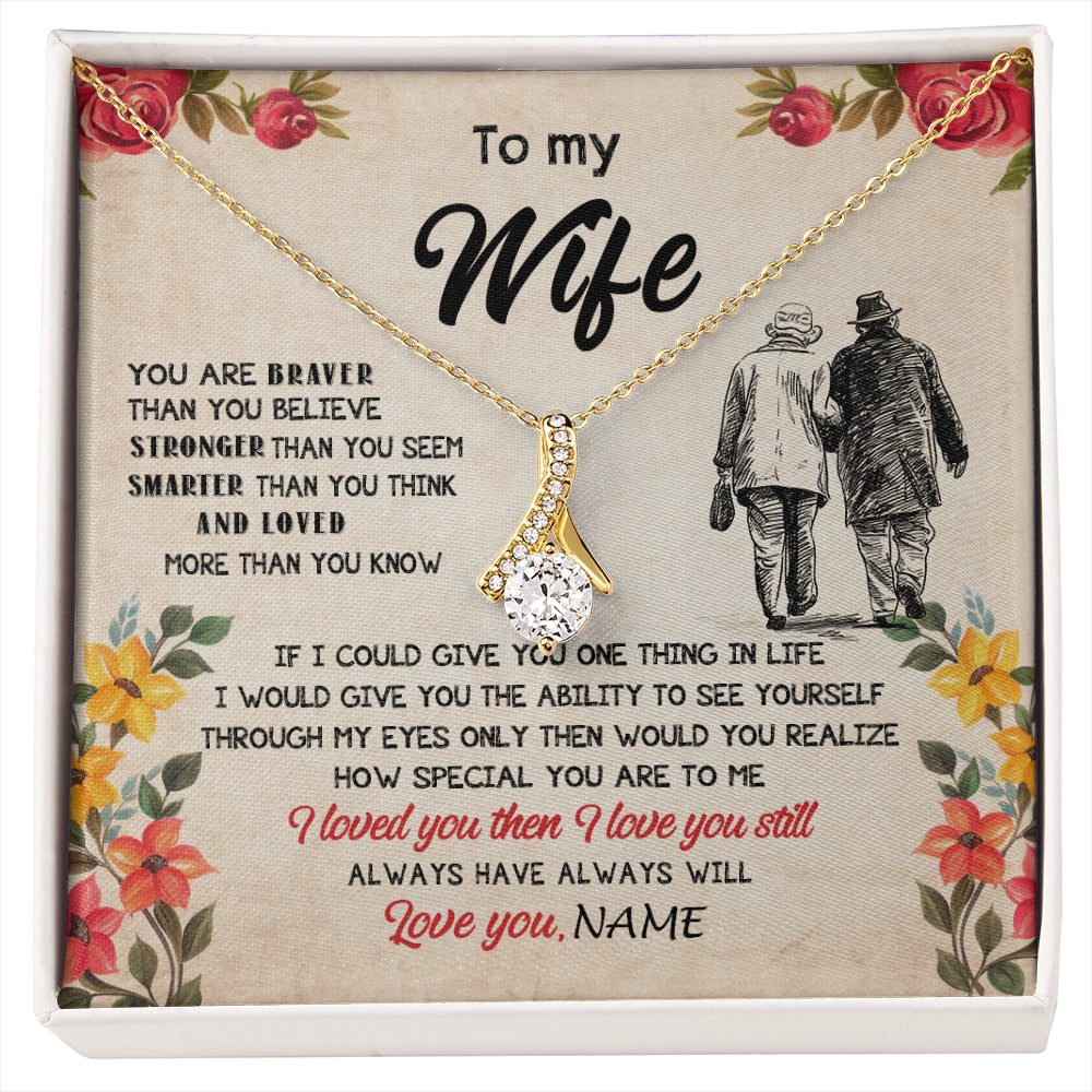 Alluring Beauty Necklace 18K Yellow Gold Finish | 1 | Personalized My Wife Necklace From Husband Grow Old Together Wife Wedding Anniversary Day Birthday Gifts Christmas Jewelry For Her Gift Box Message Card | siriusteestore