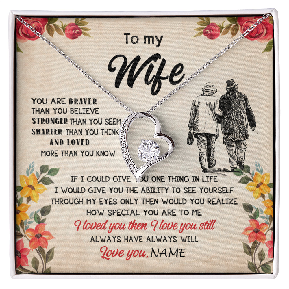 Forever Love Necklace 14K White Gold Finish | 1 | Personalized My Wife Necklace From Husband Grow Old Together Wife Wedding Anniversary Day Birthday Gifts Christmas Jewelry For Her Gift Box Message Card | siriusteestore