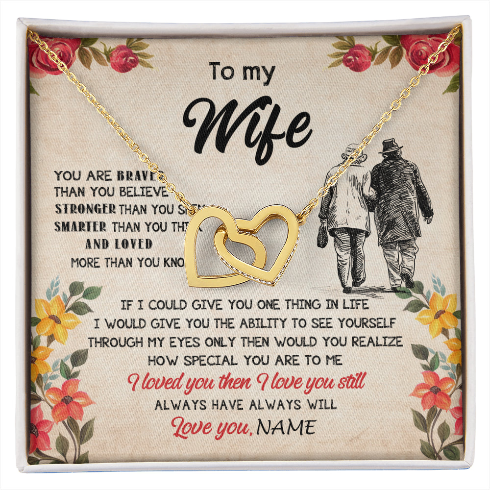 Interlocking Hearts Necklace 18K Yellow Gold Finish | 1 | Personalized My Wife Necklace From Husband Grow Old Together Wife Wedding Anniversary Day Birthday Gifts Christmas Jewelry For Her Gift Box Message Card | siriusteestore