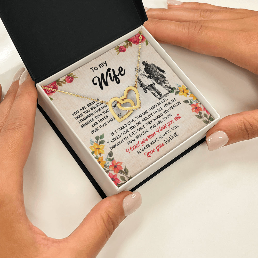 Interlocking Hearts Necklace 18K Yellow Gold Finish | 2 | Personalized My Wife Necklace From Husband Grow Old Together Wife Wedding Anniversary Day Birthday Gifts Christmas Jewelry For Her Gift Box Message Card | siriusteestore