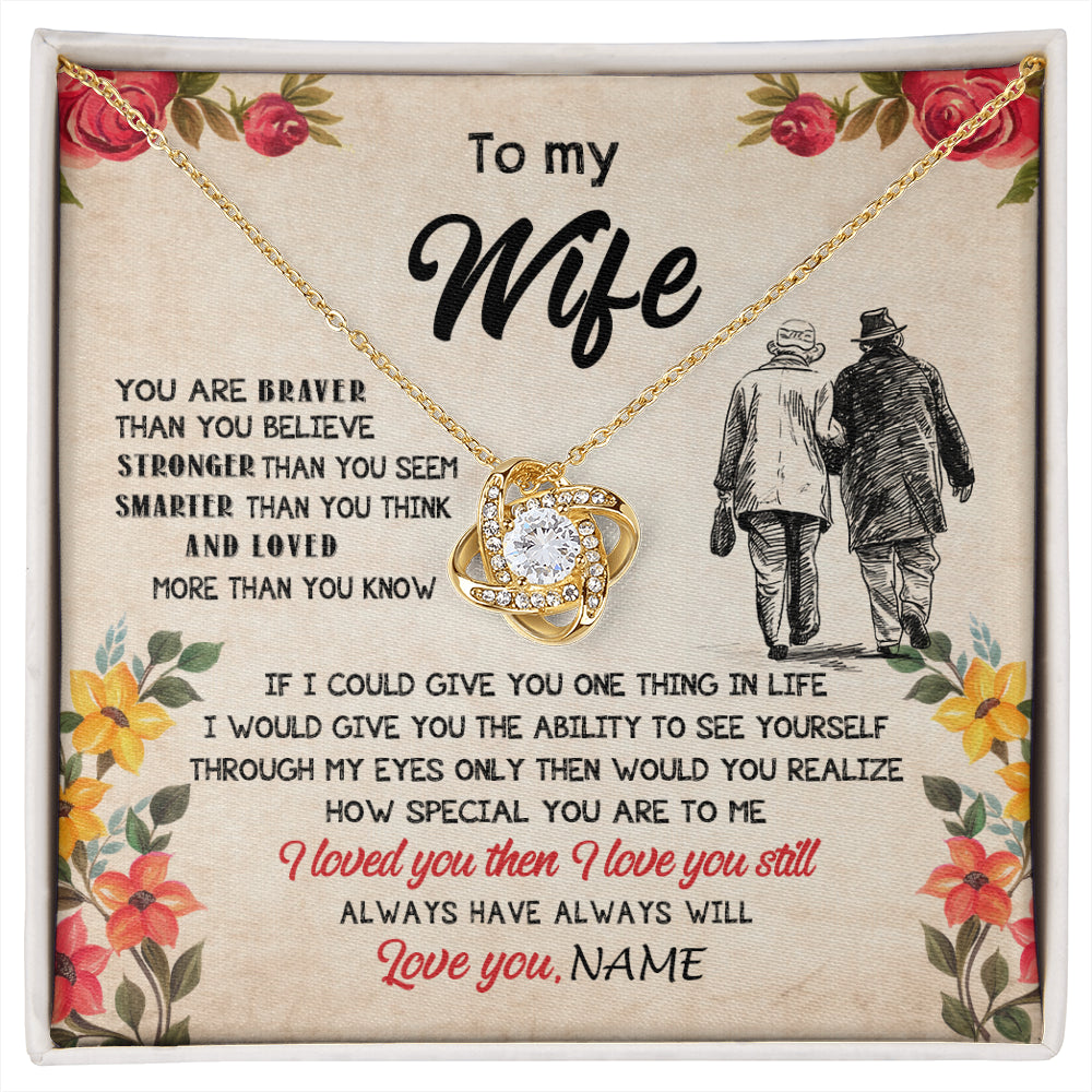 Love Knot Necklace 18K Yellow Gold Finish | 1 | Personalized My Wife Necklace From Husband Grow Old Together Wife Wedding Anniversary Day Birthday Gifts Christmas Jewelry For Her Gift Box Message Card | siriusteestore