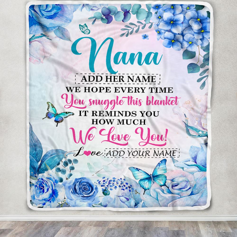 Personalized Nana Blanket From Grandkids Granddaughter Grandson Floral Print We Love You Nana Birthday Gifts Mothers Day Christmas Customized Fleece Blanket | siriusteestore