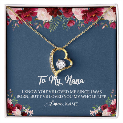 Forever Love Necklace 18K Yellow Gold Finish | Personalized Nana Necklace From Grandkids Granddaughter Grandson I've Loved You My Whole Life Floral Nana Birthday Mothers Day Christmas Customized Message Card | siriusteestore
